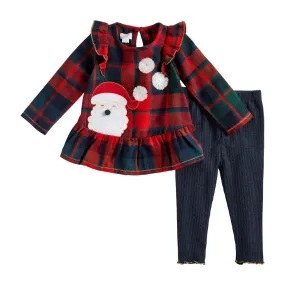 Red Navy Tartan Plaid with Santa Tunic Top and Legging 2 Pc Girls Set