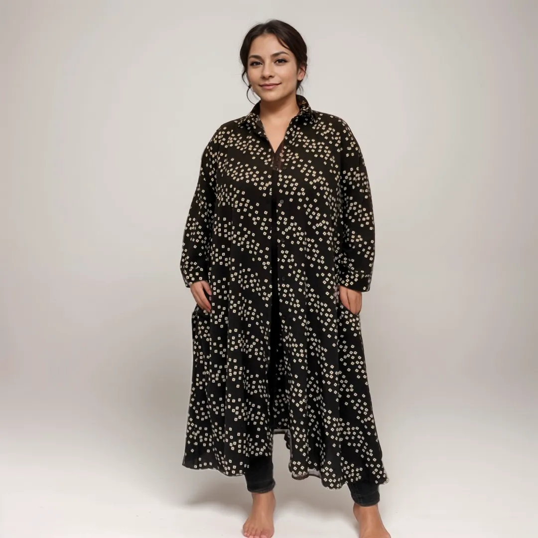ROCKTHOSECURVES SQUARE DOT LONG LENGTH LOOSE FIT SHIRT DRESS WITH BELT