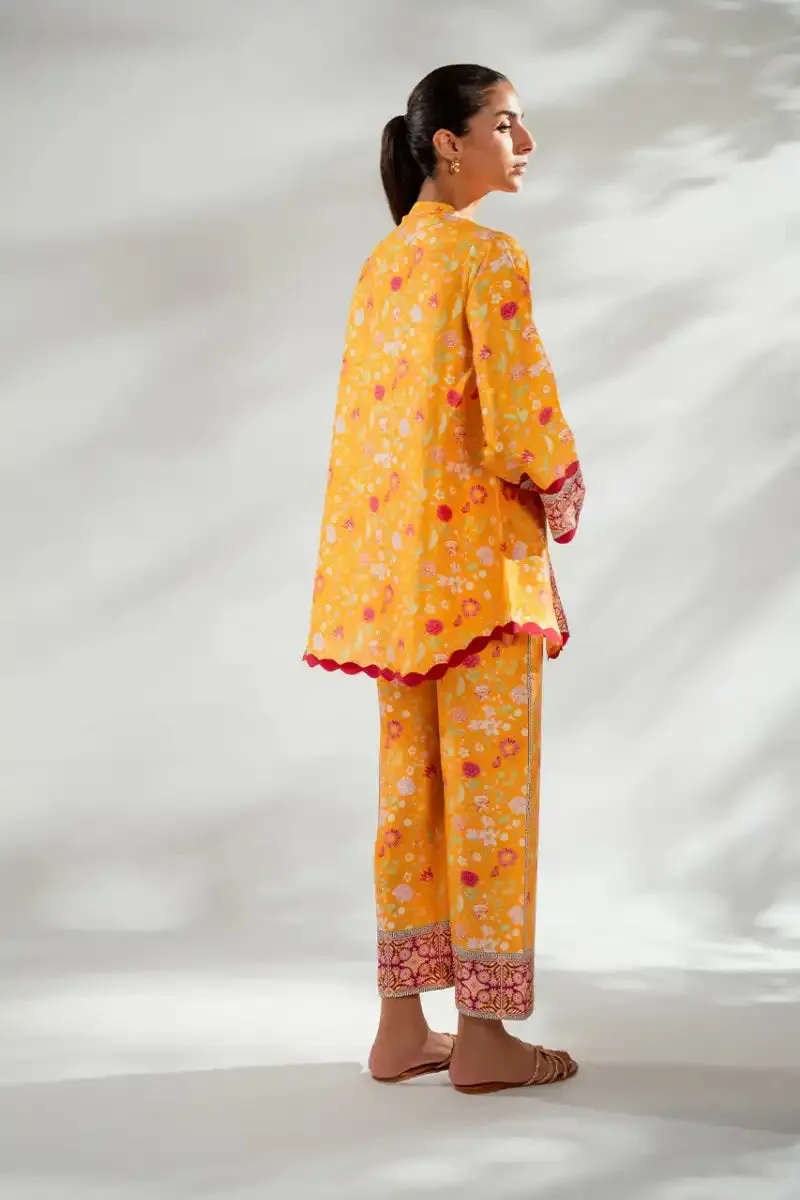 Sania Maskatiya - Zaryn (B) - Pure Rawsilk - Tangerine - Shirt & Culottes - 2 Piece