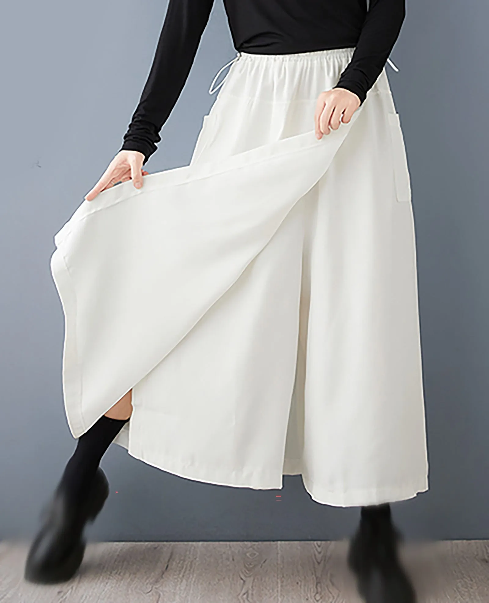 Side Slit Culottes Elastic Waist Pants