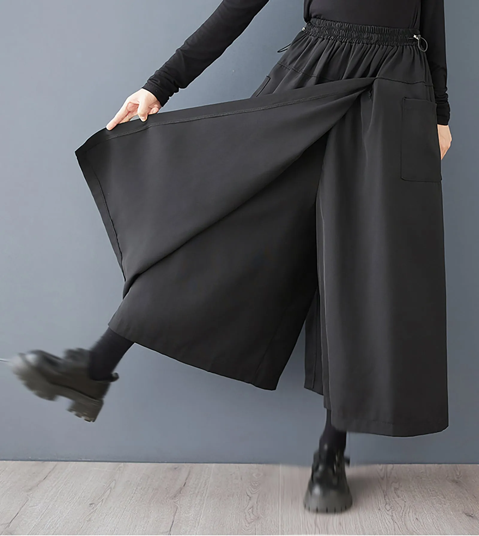 Side Slit Culottes Elastic Waist Pants