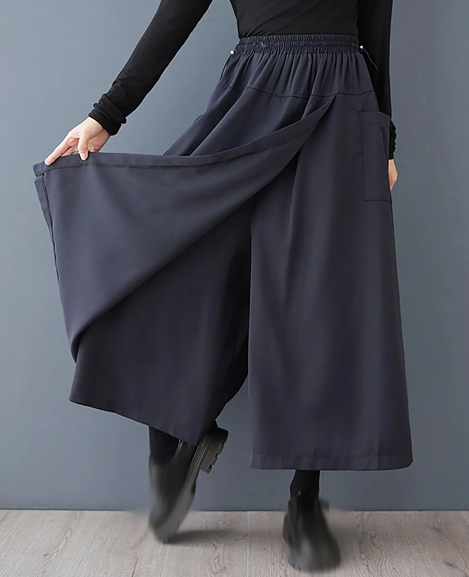 Side Slit Culottes Elastic Waist Pants
