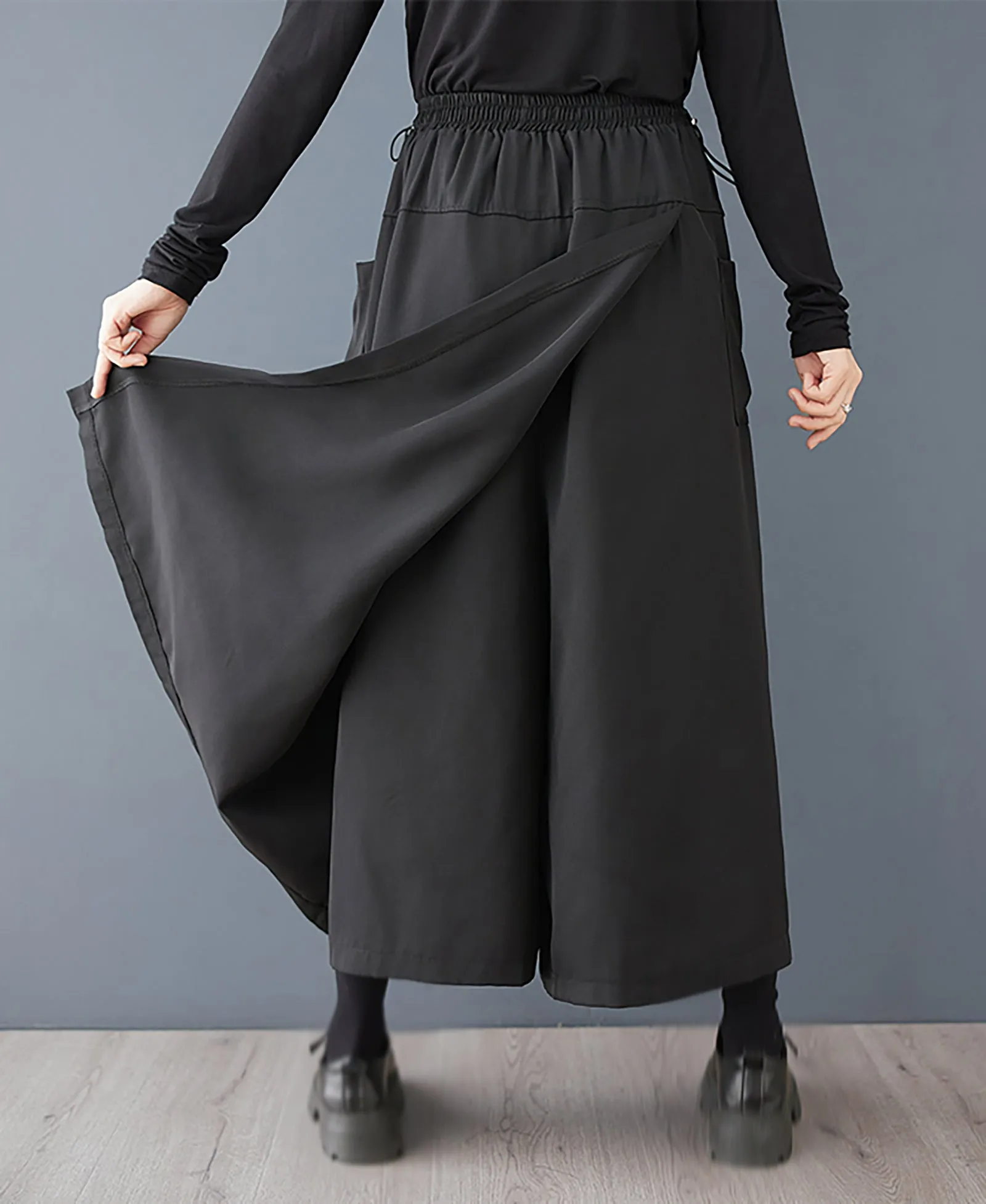 Side Slit Culottes Elastic Waist Pants