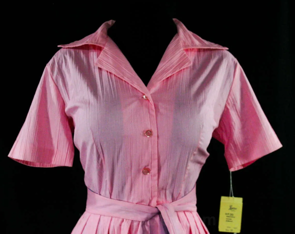 Size 4 Pink Dress - Rockabilly 1950s 60s Shirtwaist - Fitted Bodice & Full Skirt - 50s 60s Summer Housewife Sombrero Siesta Scene - Waist 25