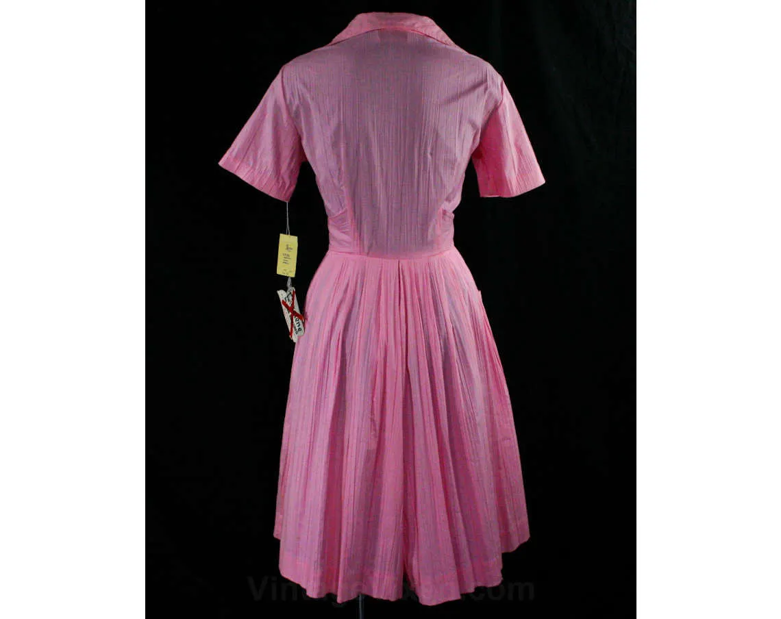 Size 4 Pink Dress - Rockabilly 1950s 60s Shirtwaist - Fitted Bodice & Full Skirt - 50s 60s Summer Housewife Sombrero Siesta Scene - Waist 25