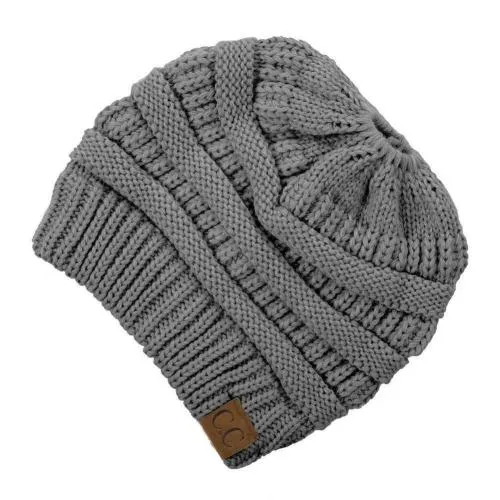 Solid Print Messy Bun C.C Beanie