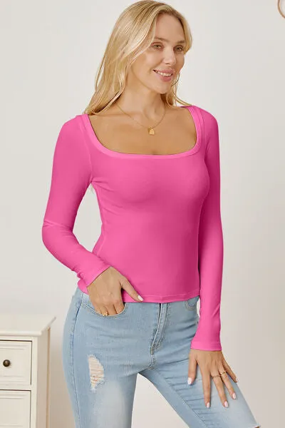 Square Neckline Long Sleeve T-Shirt