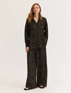 Staple The Label Zadie Wide Leg Pant in Black Khaki Geo