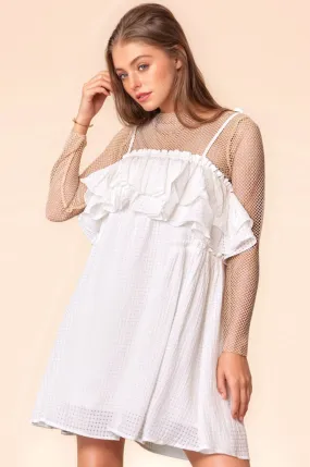 Textured Jacquard Checker Fabric Ruffled Dress - Full