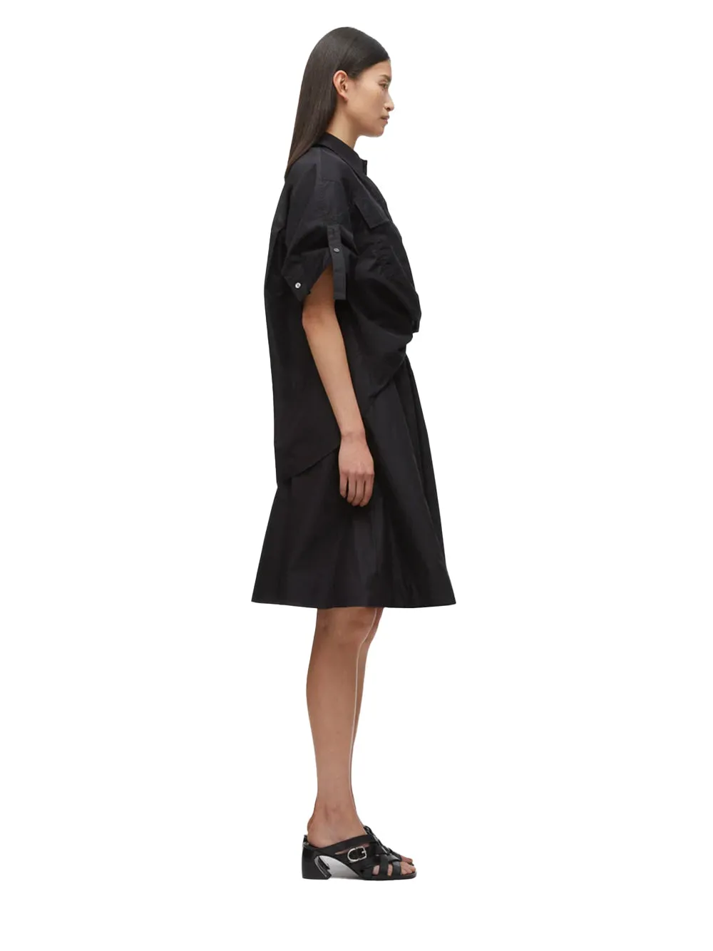Tucked Front Shirt Dress (Black)