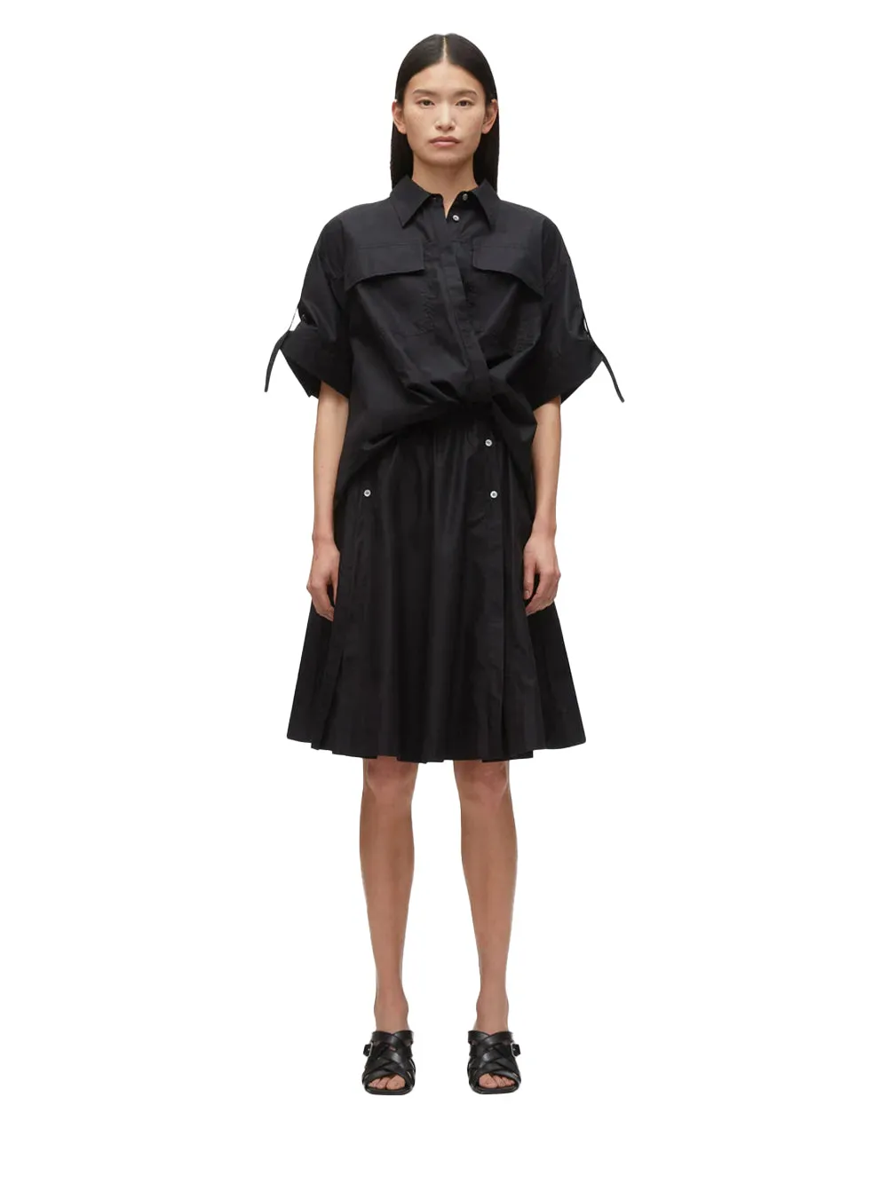 Tucked Front Shirt Dress (Black)