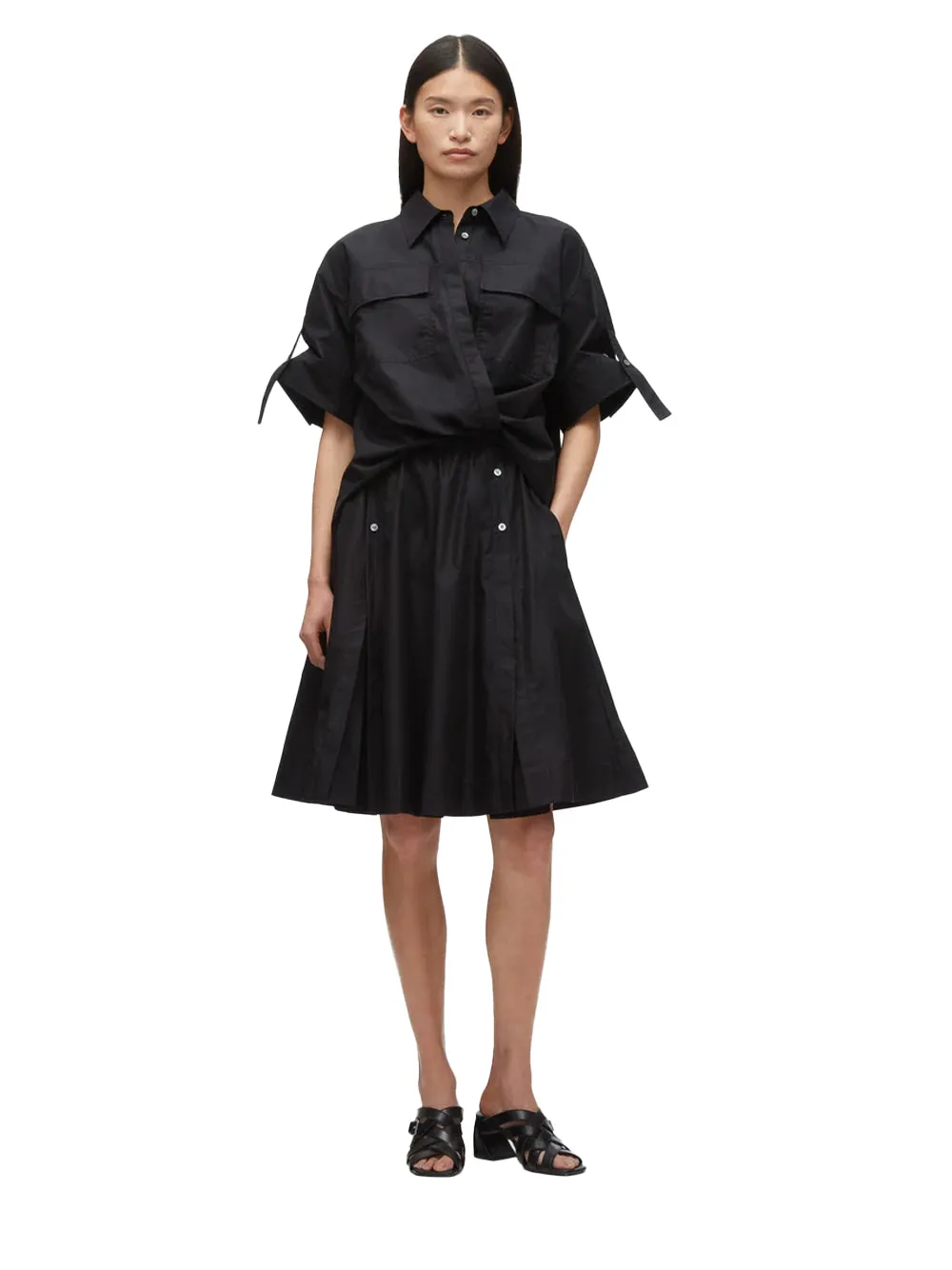 Tucked Front Shirt Dress (Black)