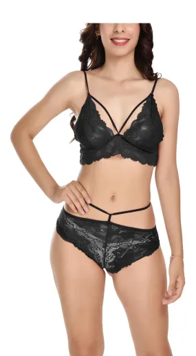 Viral Girl's Women's Babydoll Lingerie Set For Honeymoon For Women's Thongs (Black_Free Size) (pack Of 1)