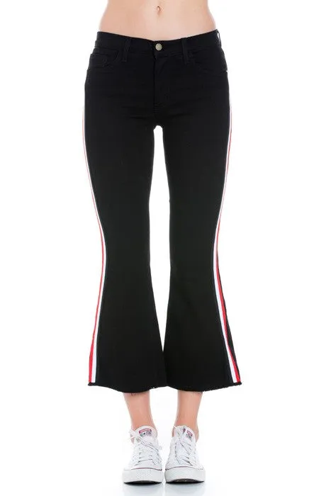 Walk of Fame Culotte Denim Flared Jeans Black Strip