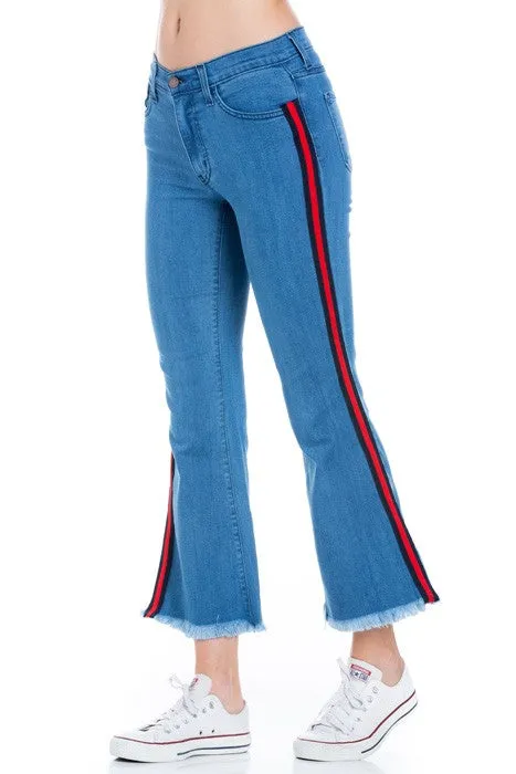 Walk of Fame Culotte Denim Flared Jeans Black Strip