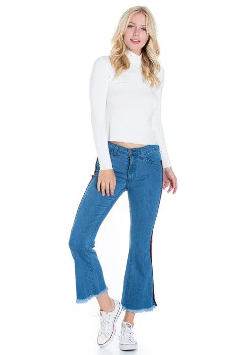 Walk of Fame Culotte Denim Flared Jeans Black Strip
