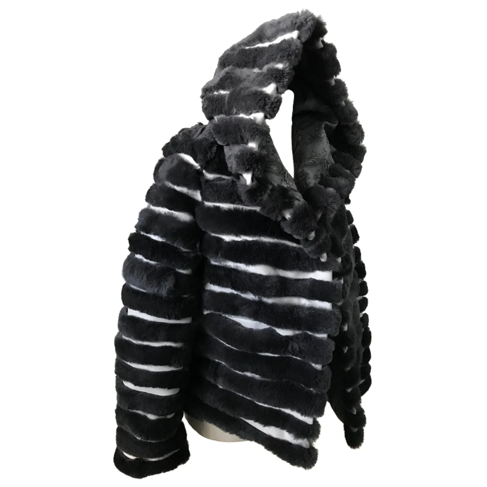 Women jacket сoat grey rabbit fur and white leather