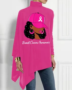 Women's Turtleneck Irregular Breast Cancer Print Long Sleeve T-shirt