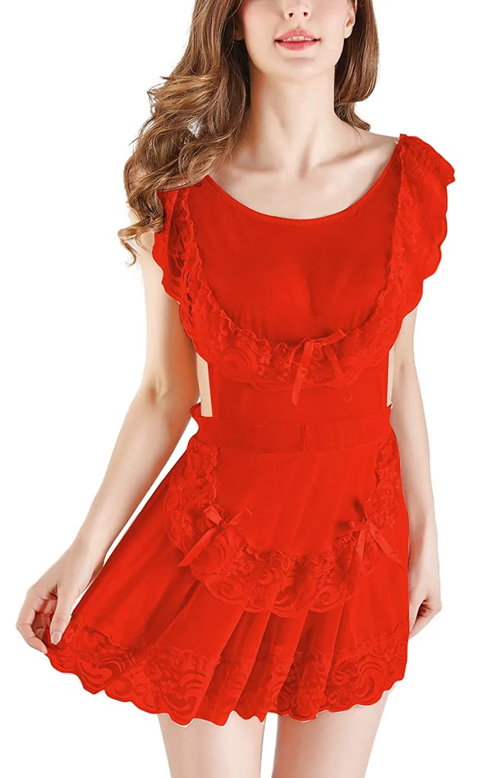 Xs and Os Women Babydoll Lingerie Designer Lace Work Nightwear Lingerie with Panty