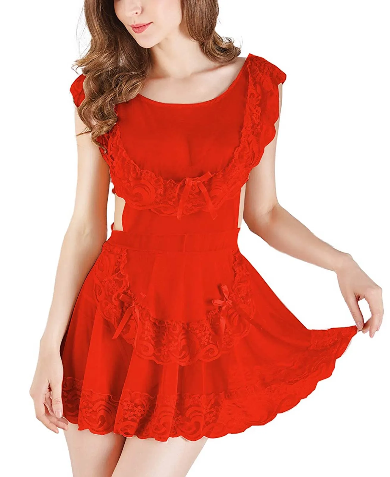 Xs and Os Women Babydoll Lingerie Designer Lace Work Nightwear Lingerie with Panty