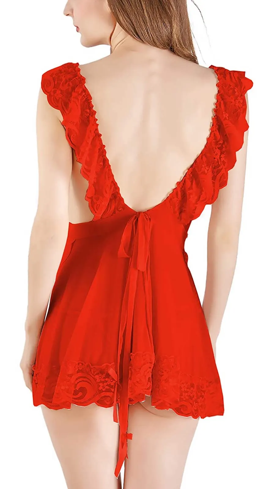 Xs and Os Women Babydoll Lingerie Designer Lace Work Nightwear Lingerie with Panty