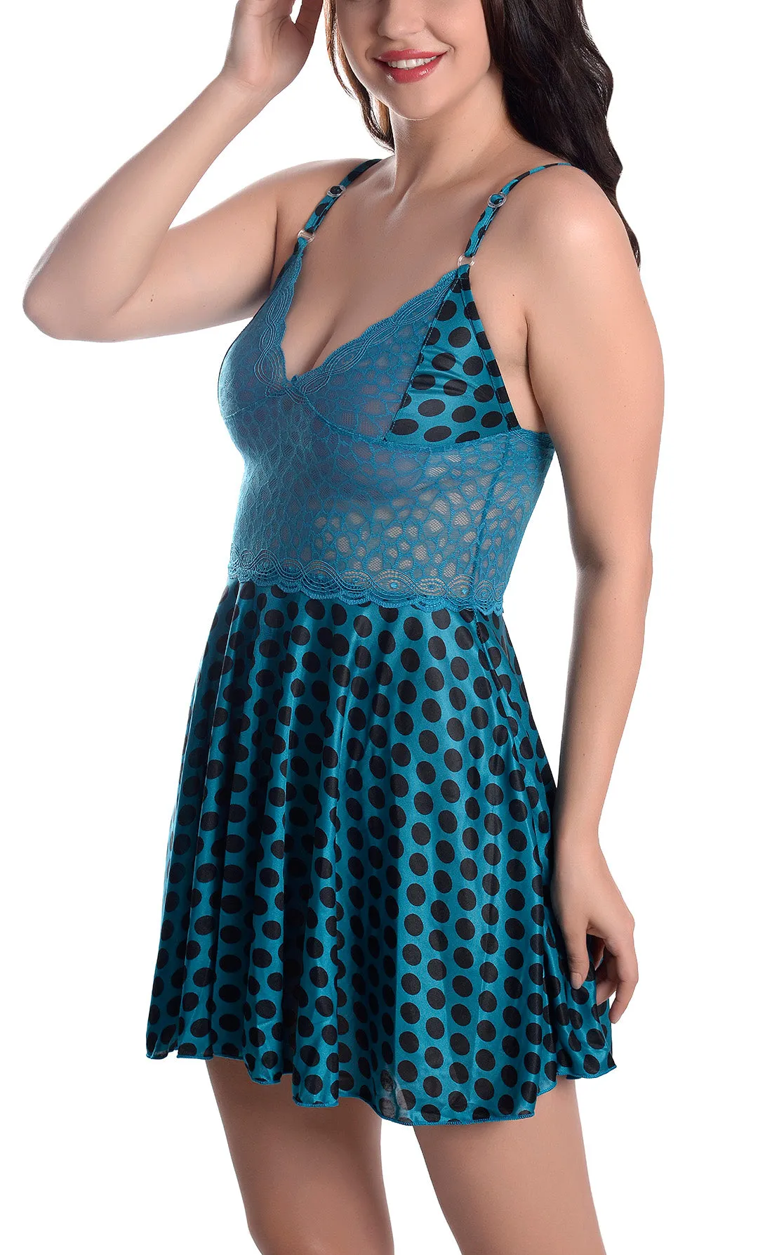 Xs and Os Women Polka Lace Satin Nightwear Lingerie