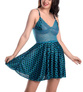 Xs and Os Women Polka Lace Satin Nightwear Lingerie