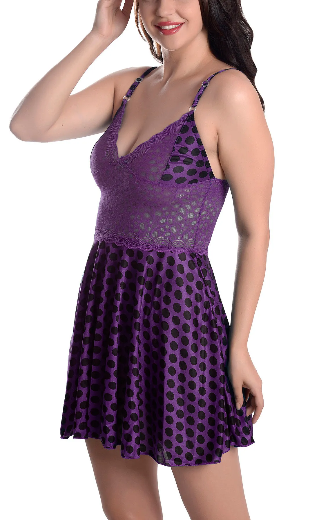 Xs and Os Women Polka Lace Satin Nightwear Lingerie